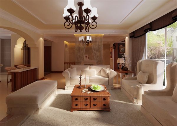 小巧的吧台、布艺曲线的沙发完美诠释大宅