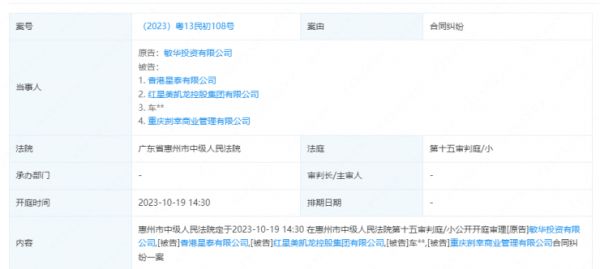 涉6亿元借款合同纠纷,敏华将红星美凯龙告上法庭