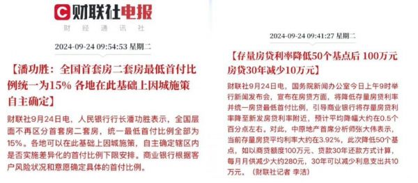 重磅官宣！降存量房贷利率、降首付比例！