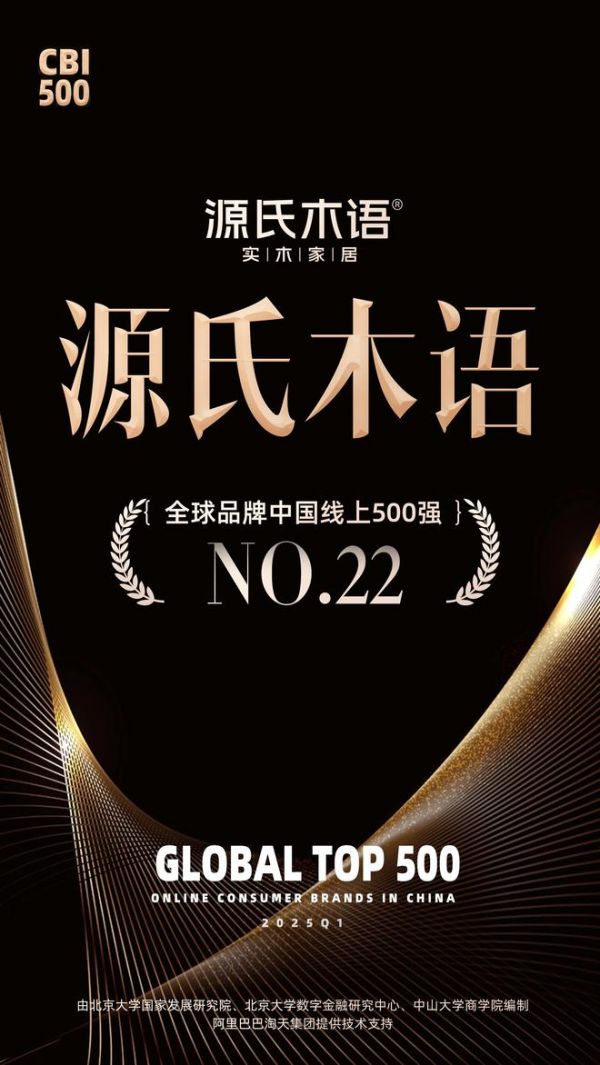 权威认证！源氏木语荣登“全球品牌中国线上500强榜单”TOP22