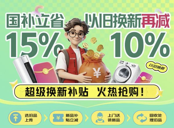 京东启动“百亿双补”计划 入手家电家居可享国补立省15%、以旧换新再减10%