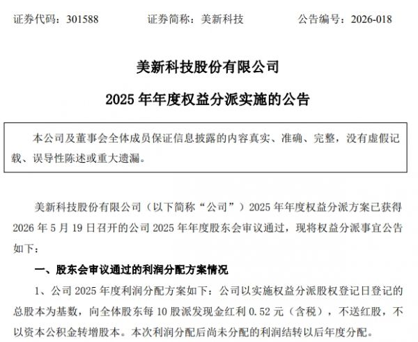 美新科技2025年度分红落地，自主品牌影响力持续增长