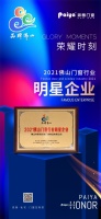 派雅门窗荣膺“2021佛山门窗行业明星企业”